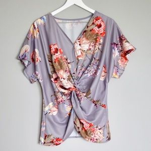 NWOT Gray Boutique Floral Twist Blouse